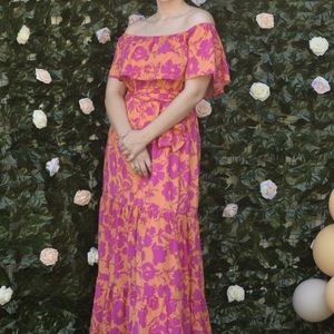 Flying Tomato - Off Shoulder Floral Maxi Dress